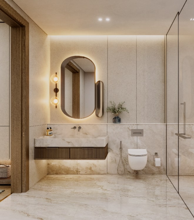 Apartment bathroom at Radisson Residences Al Reem Island Abu Dhabi featuring calm, spa-inspired finishes