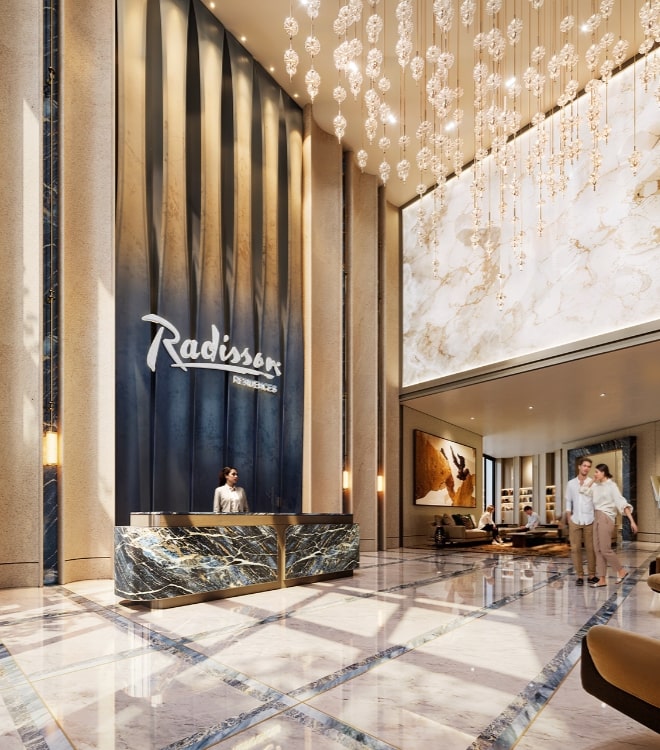 Main lobby at Radisson Residences Al Reem Island Abu Dhabi serving as a welcoming community arrival space