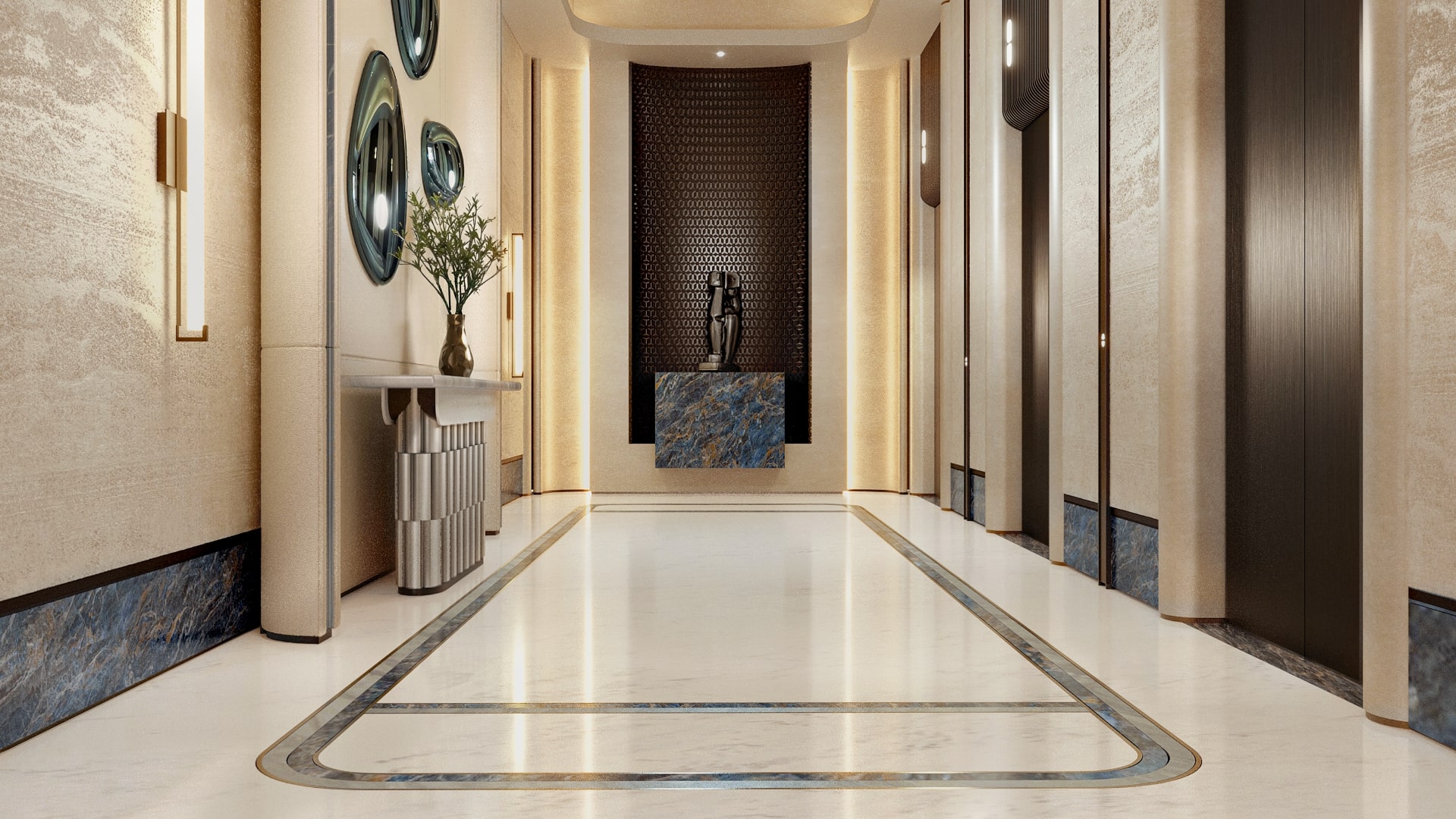 Lift lobby interior at Radisson Residences Al Reem Island Abu Dhabi featuring refined contemporary design