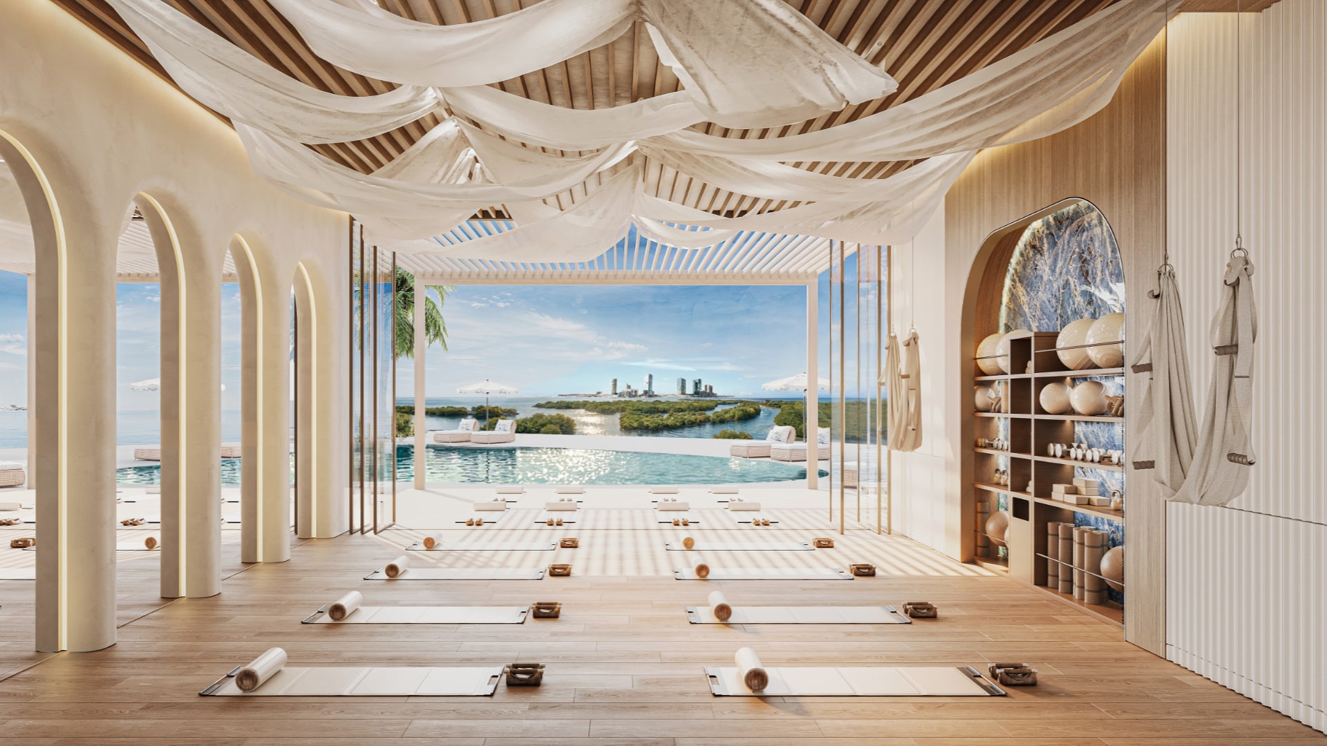 Yoga and wellness studio at Radisson Residences Al Reem Island Abu Dhabi with waterfront views