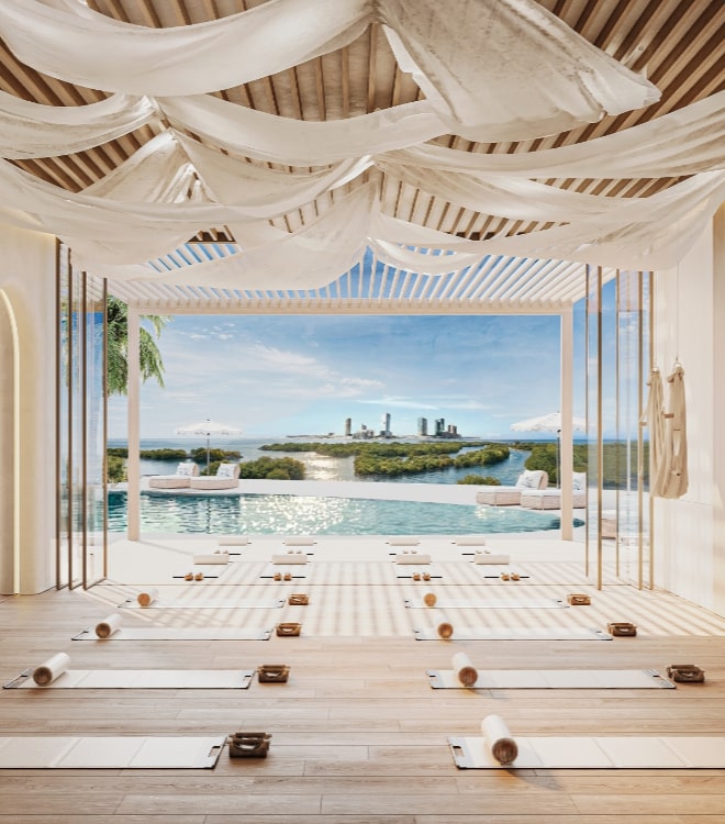 Yoga and wellness studio at Radisson Residences Al Reem Island Abu Dhabi overlooking the waterfront