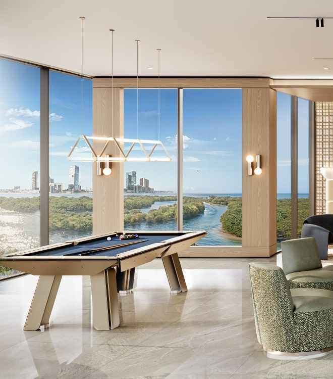 Recreational lounge at Radisson Residences Al Reem Island Abu Dhabi designed for social gatherings and relaxation