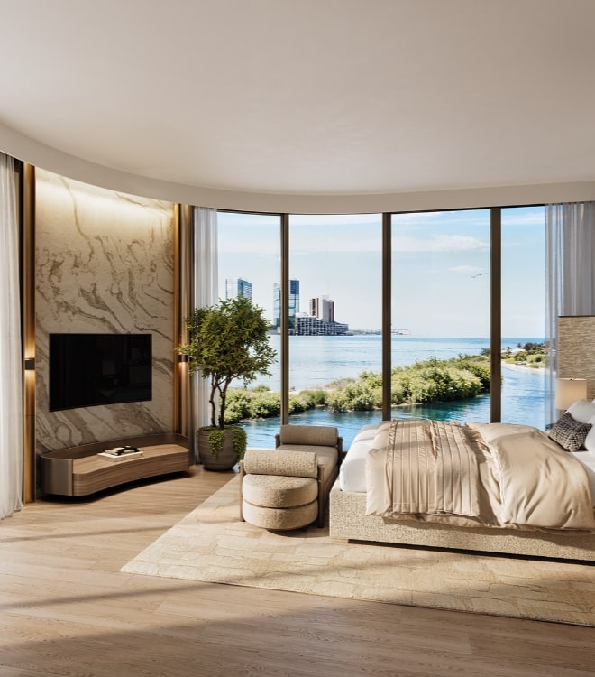 Apartment bedroom at Radisson Residences Al Reem Island Abu Dhabi showcasing serene waterfront living