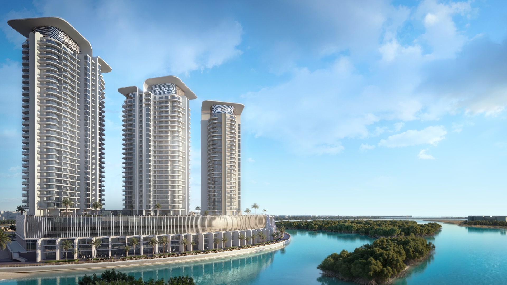 Waterfront promenade at Radisson Residences Al Reem Island Abu Dhabi with landscaped walkways