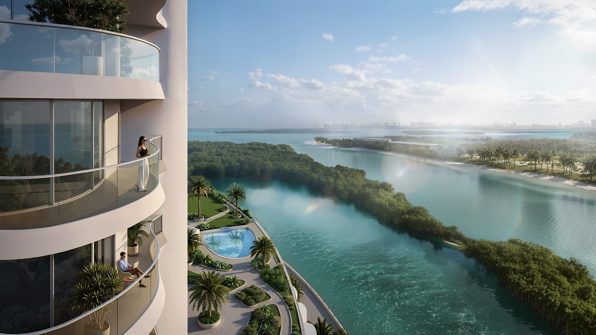 Private balcony view at Radisson Residences Al Reem Island Abu Dhabi facing mangrove landscapes